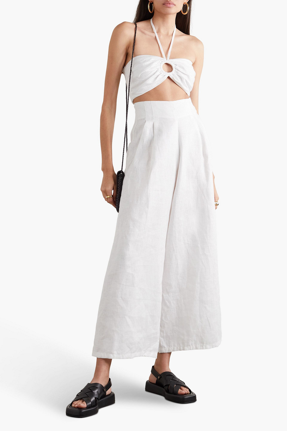 Shop Faithfull The Brand Cyprus Cropped Linen Halterneck Top In White