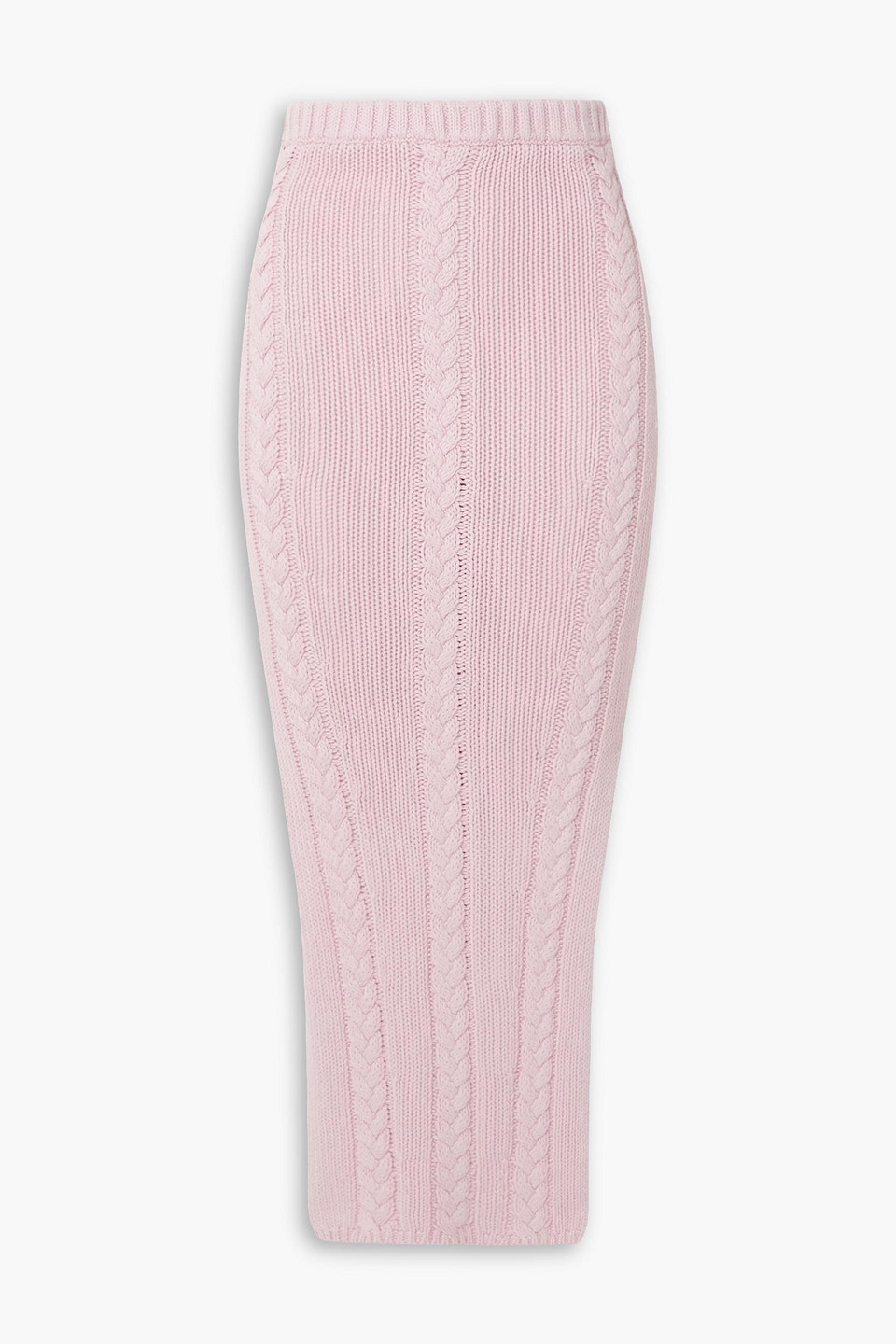 Joslin Aurora Cable-knit Linen-blend Midi Skirt In Baby Pink