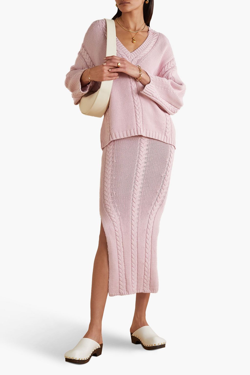 JOSLIN Aurora cable-knit linen-blend midi skirt