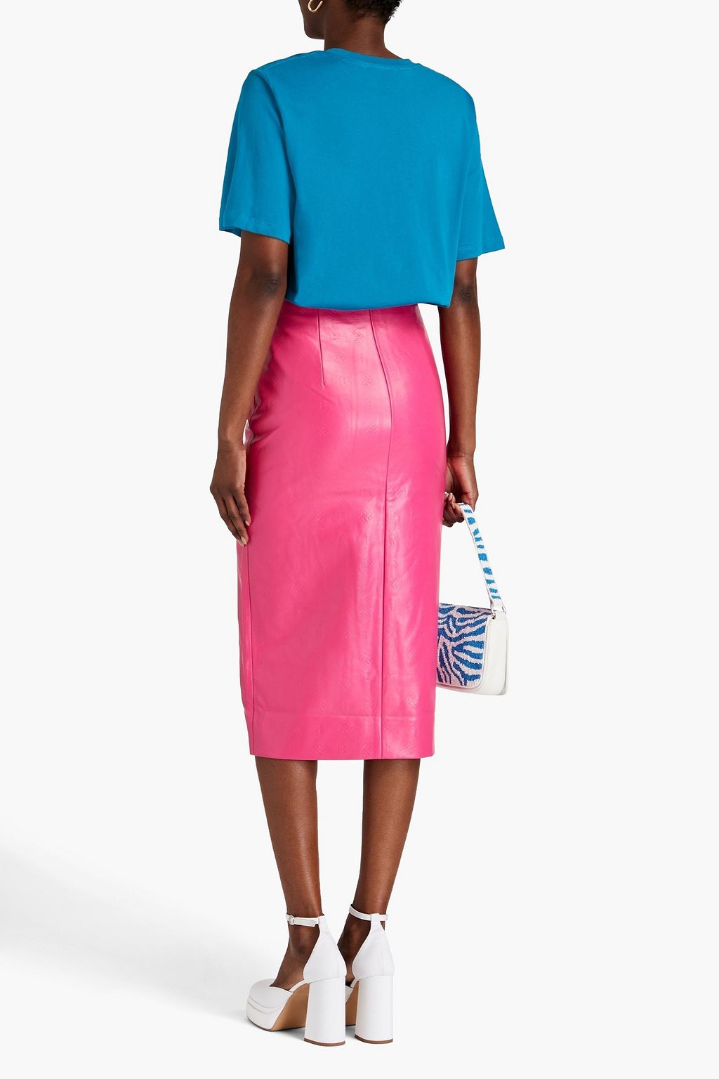 ROTATE BIRGER CHRISTENSEN Leeds logo-embossed faux leather midi pencil skirt