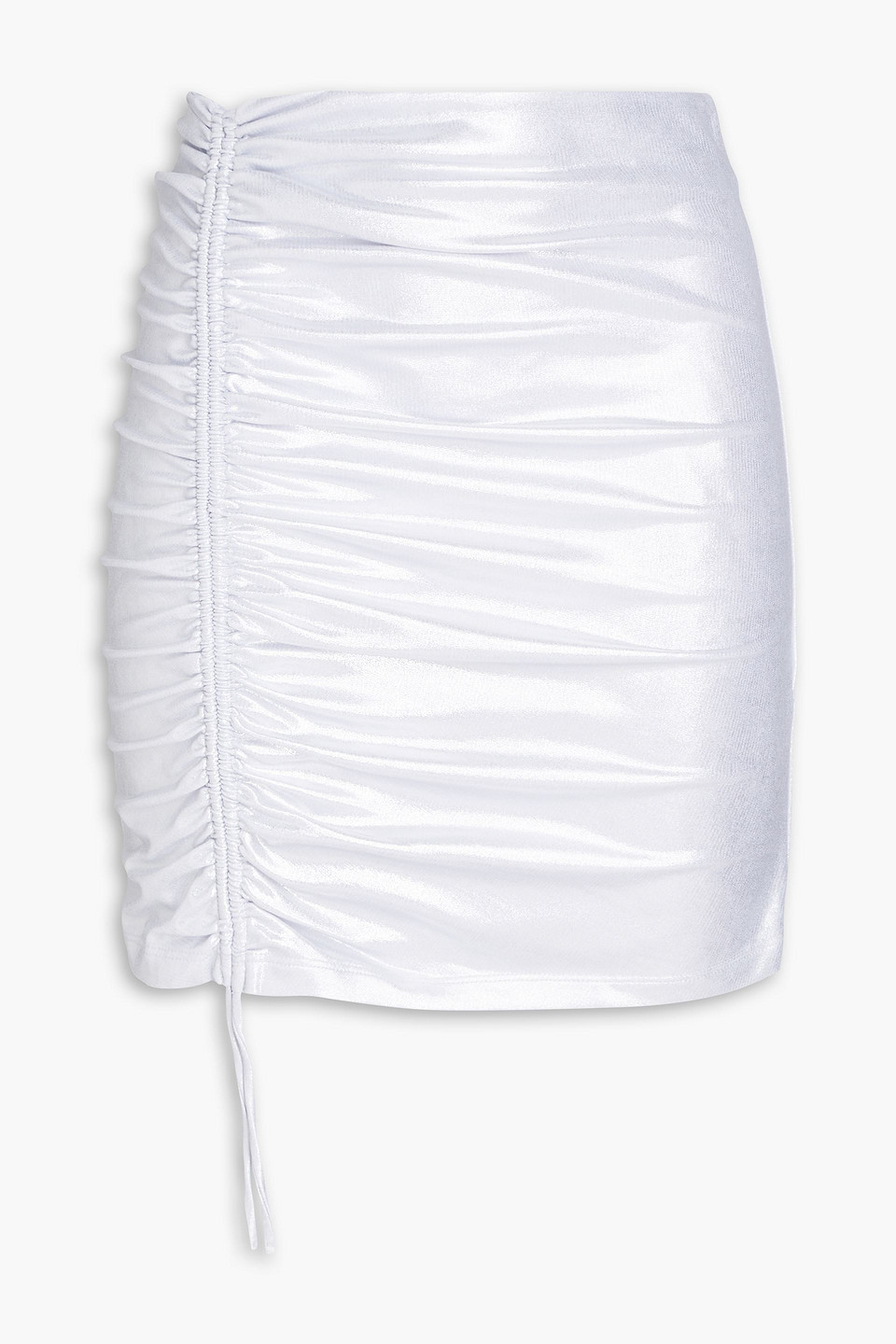 Rotate Birger Christensen Margaritta Ruched Metallic Recycled Stretch-jersey Mini Skirt In Silver