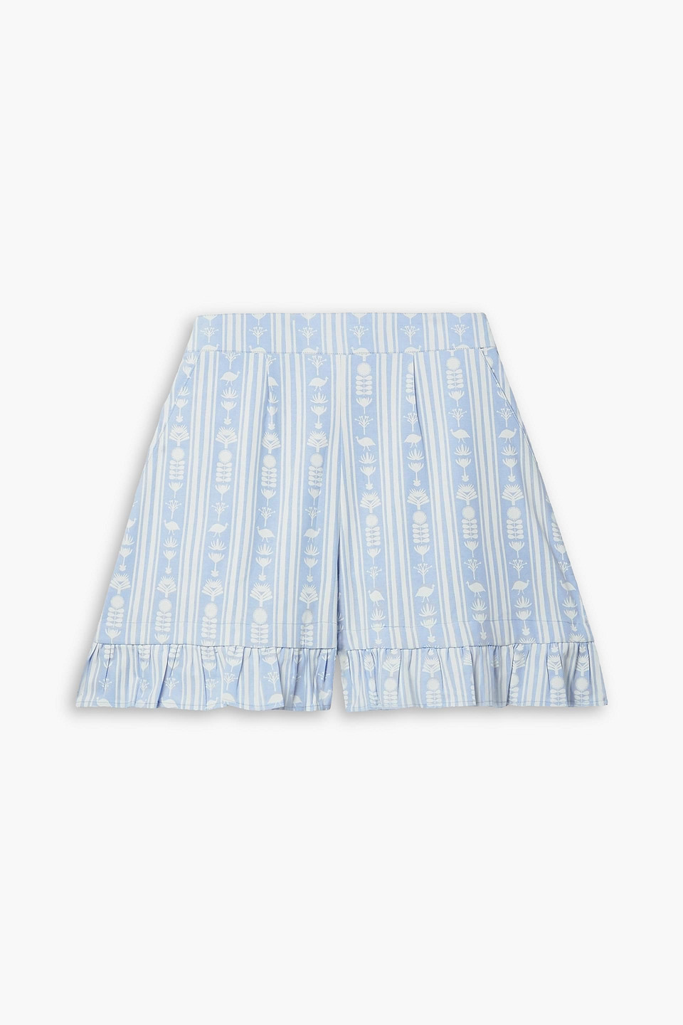 Sindiso Khumalo + Net Sustain + The Vanguard Ruffled Printed Cotton Shorts In Light Blue