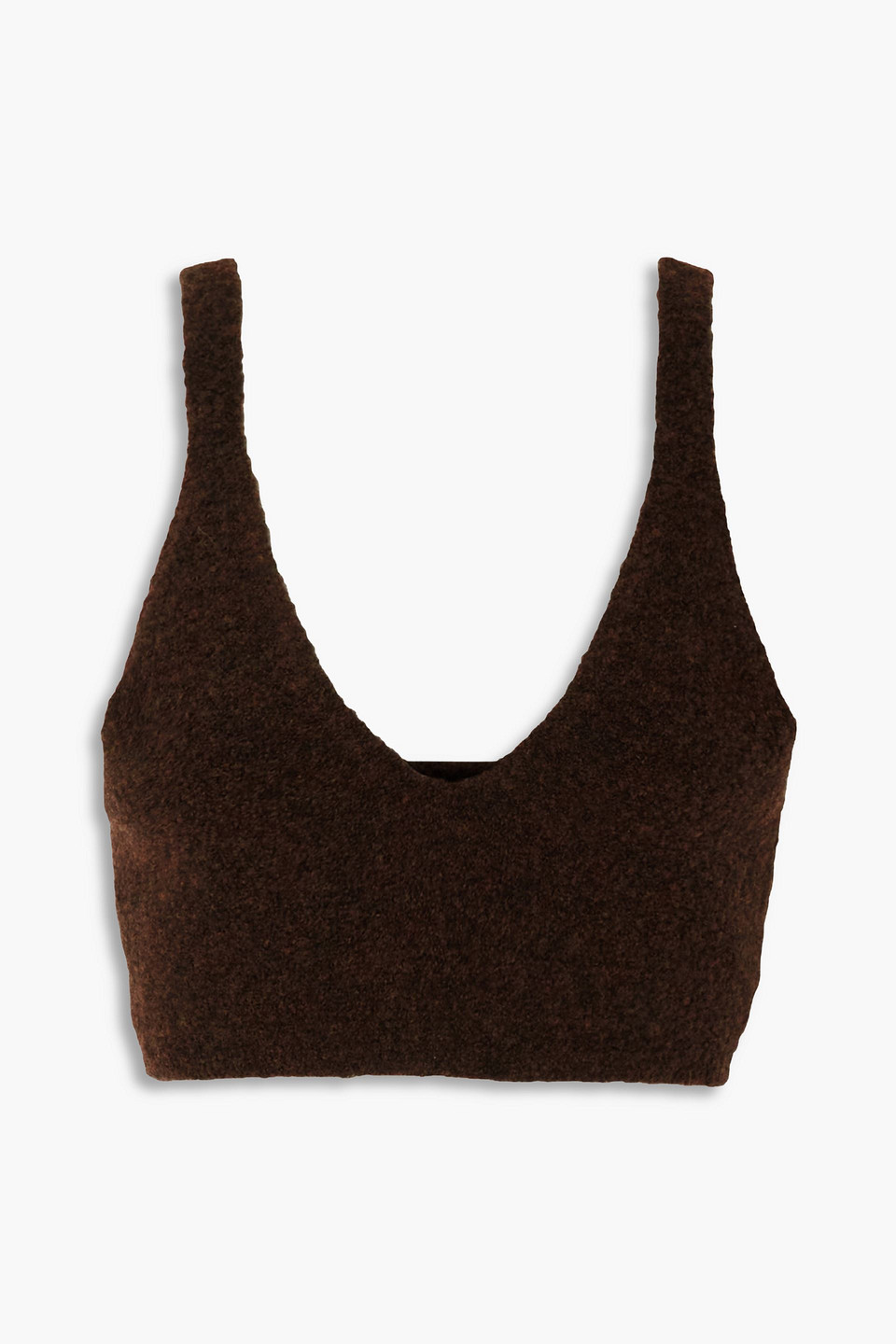 Shop Nanushka Zosia Bouclé-knit Merino Wool-blend Bra Top In Dark Brown