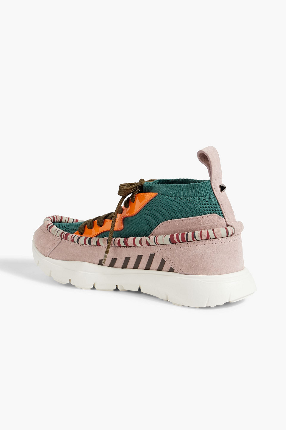 Shop Valentino Heroes Tribe Stretch-knit And Suede Sneakers In Blush