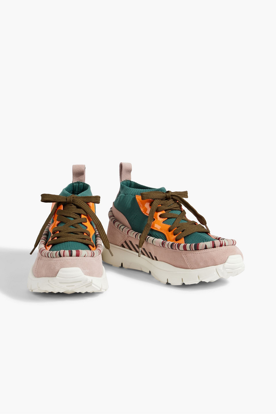 Shop Valentino Heroes Tribe Stretch-knit And Suede Sneakers In Blush