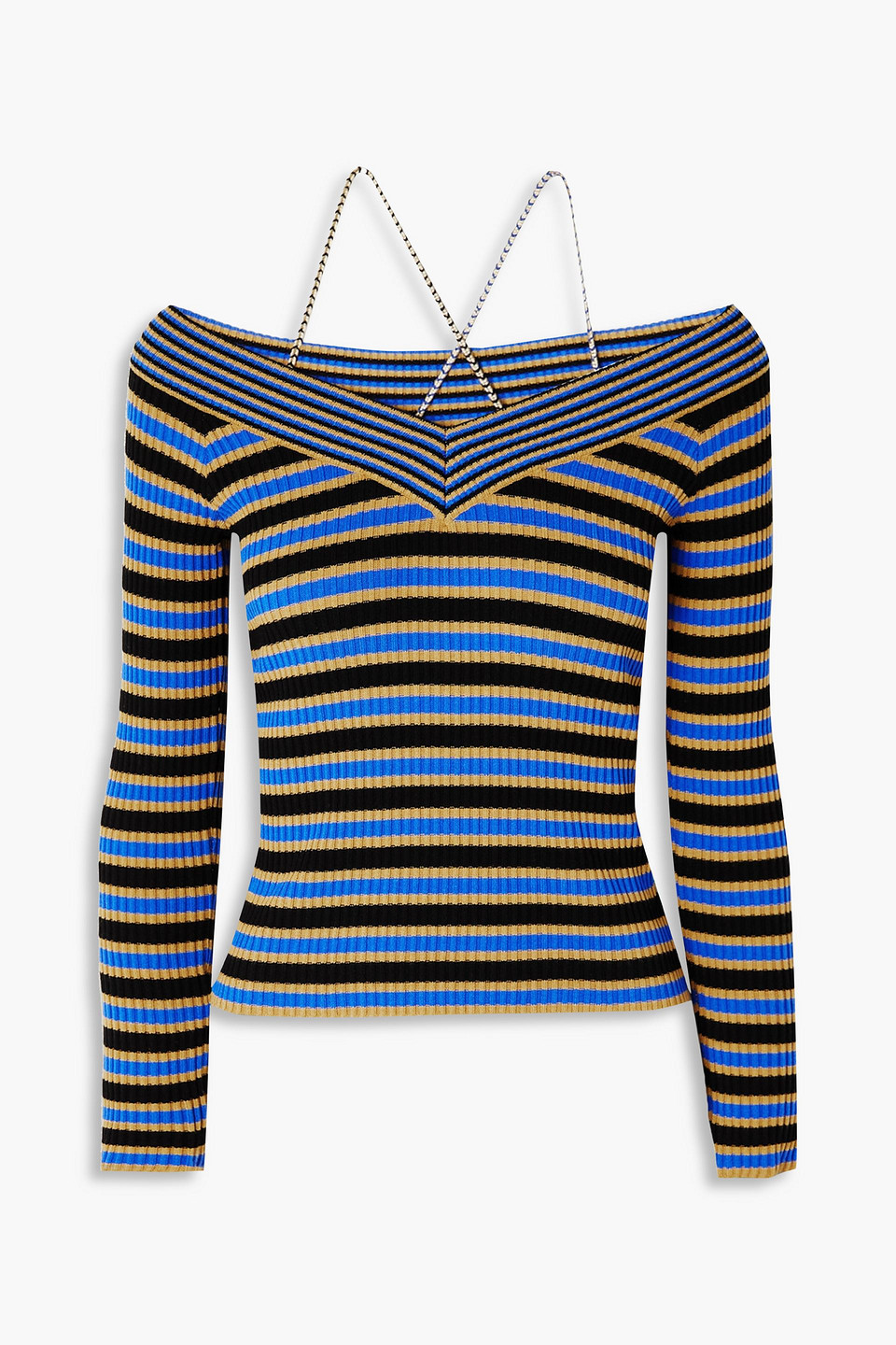Andersson Bell Nina Off-the-shoulder Striped Ribbed-knit Top In Blue