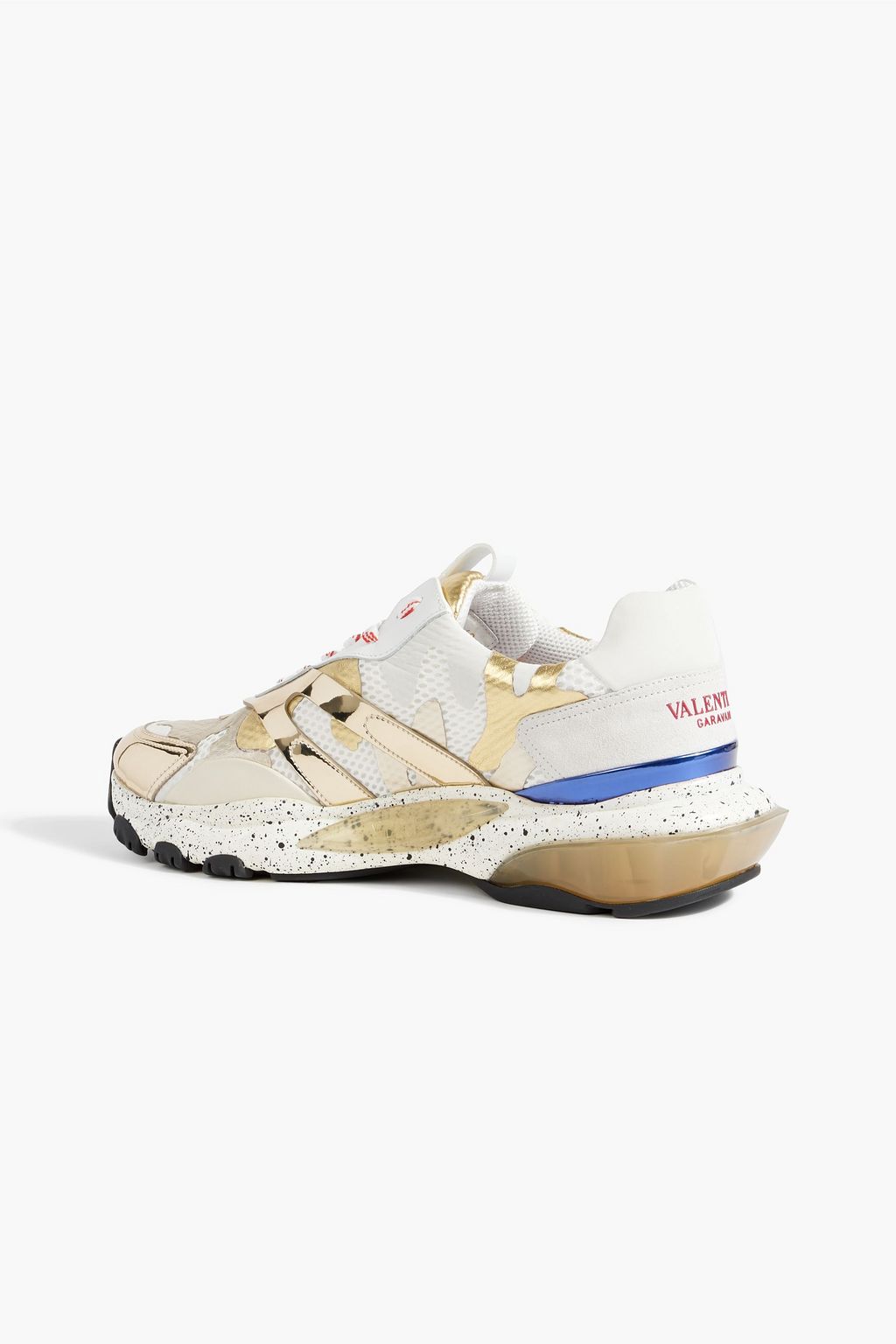 VALENTINO GARAVANI Bounce camouflage mirrored-leather, suede and mesh sneakers