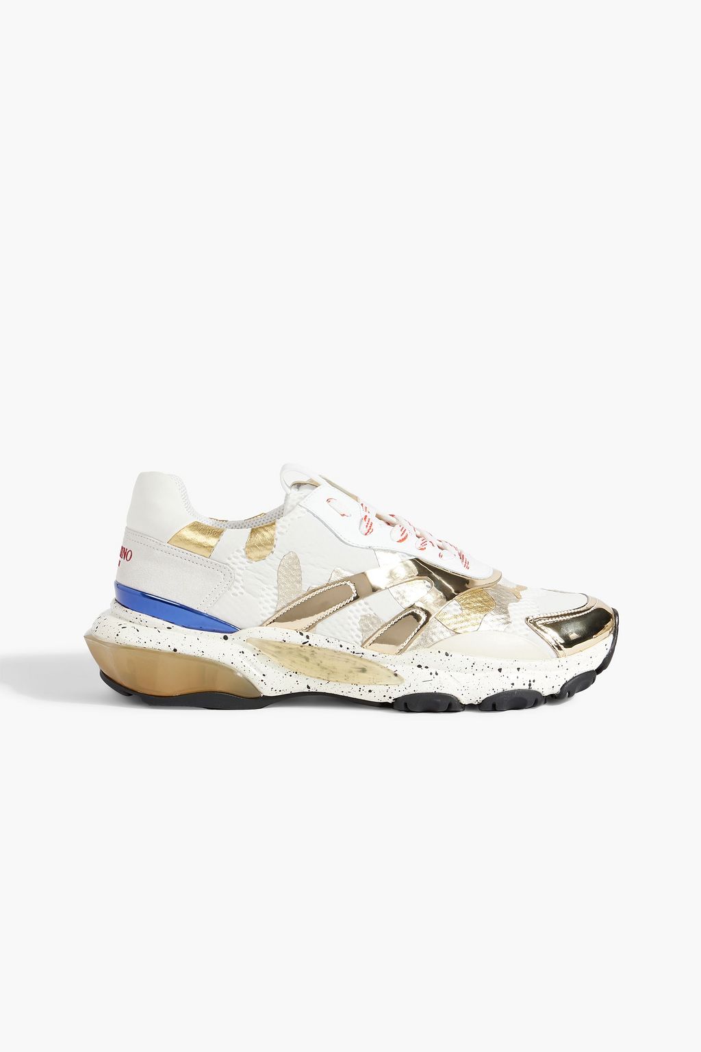 VALENTINO Bounce camouflage mirrored-leather, suede mesh sneakers | Sale up to 70% off | THE