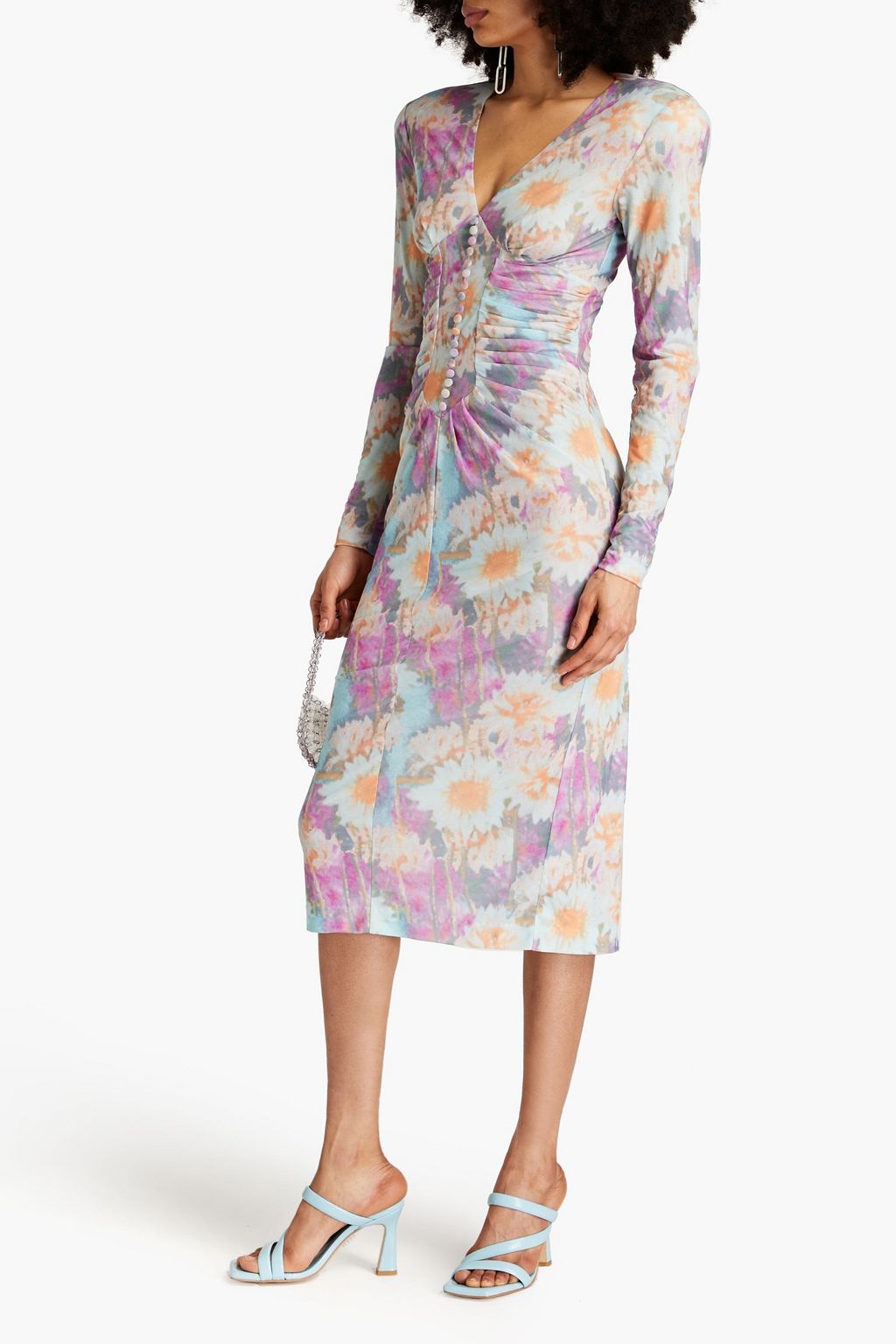 ROTATE BIRGER CHRISTENSEN Heather ruched printed mesh midi dress