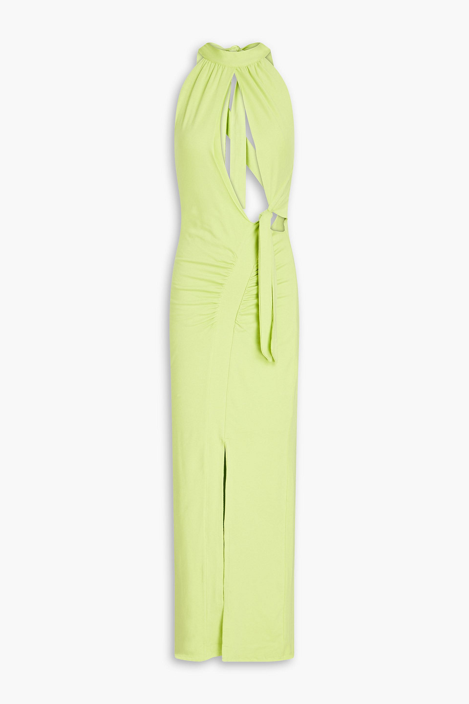 Rotate Birger Christensen Merle Ruched Jersey Midi Dress In Lime Green