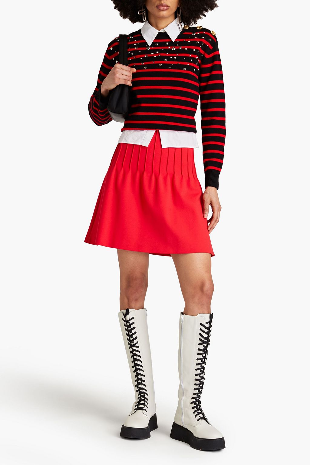 REDVALENTINO Pleated stretch-crepe mini skirt