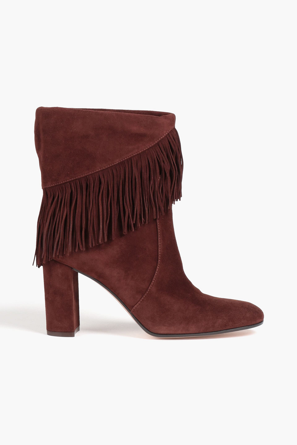 Gianvito Rossi Ankle Boots Aus Veloursleder Mit Fransen In Chocolate