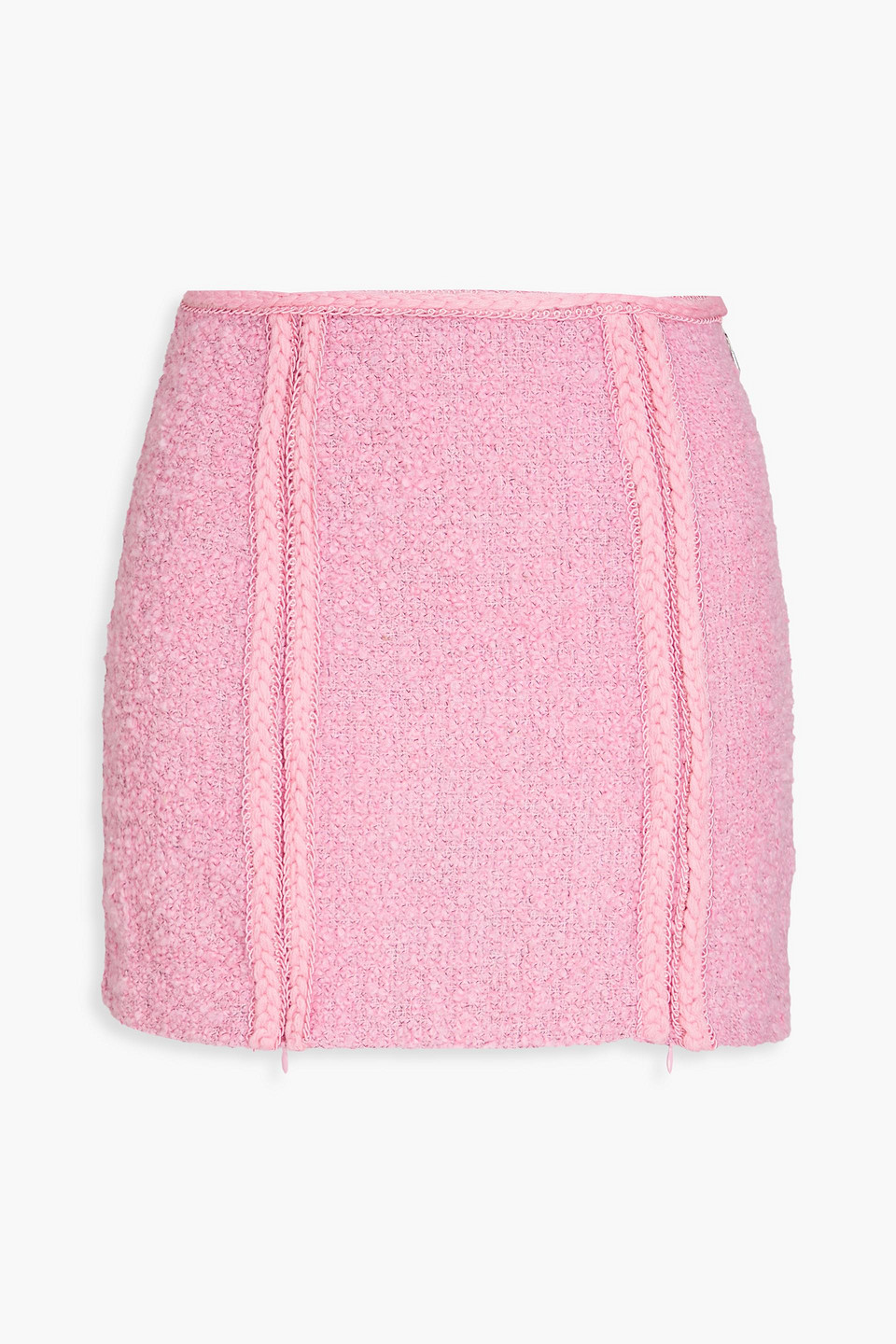 Shop Rotate Birger Christensen Lina Zip-detailed Bouclé-tweed Mini Skirt In Baby Pink