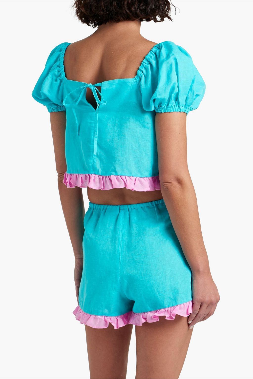 DORA LARSEN Sienna ruffed linen and cotton-blend pajama set