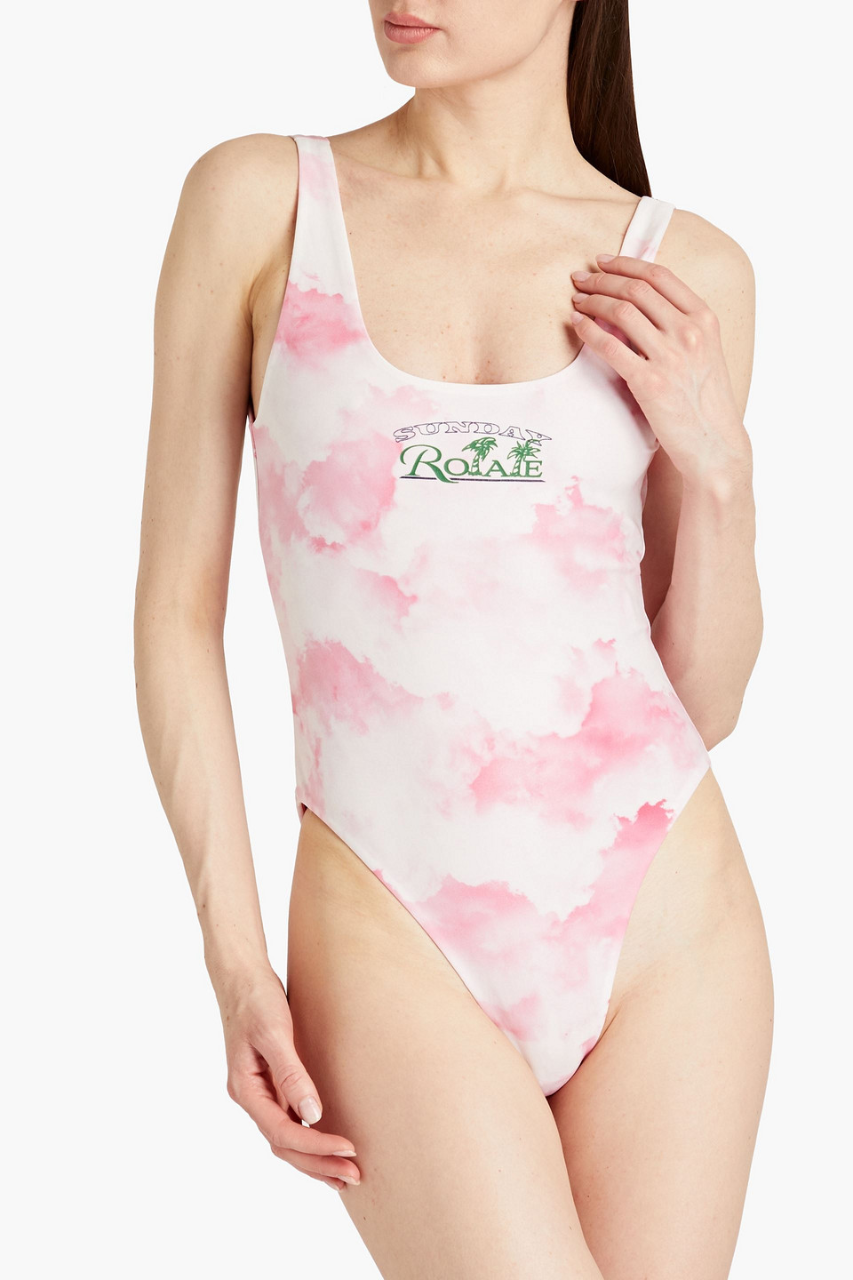 Shop Rotate Birger Christensen Cismione Printed Swimsuit In Baby Pink