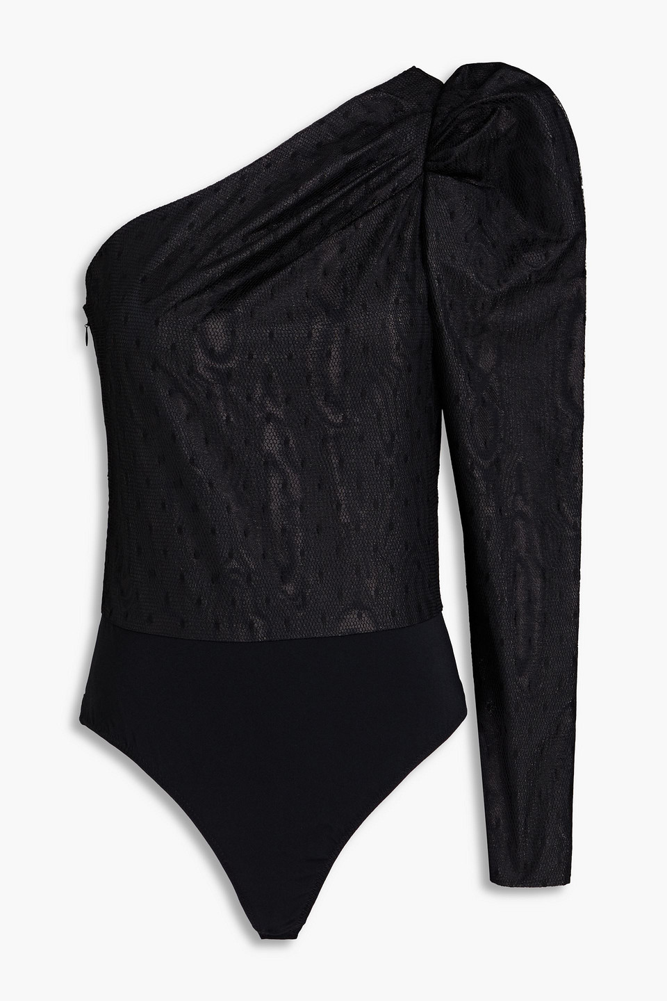 Red One-sleeve Point D'esprit Bodysuit In Black