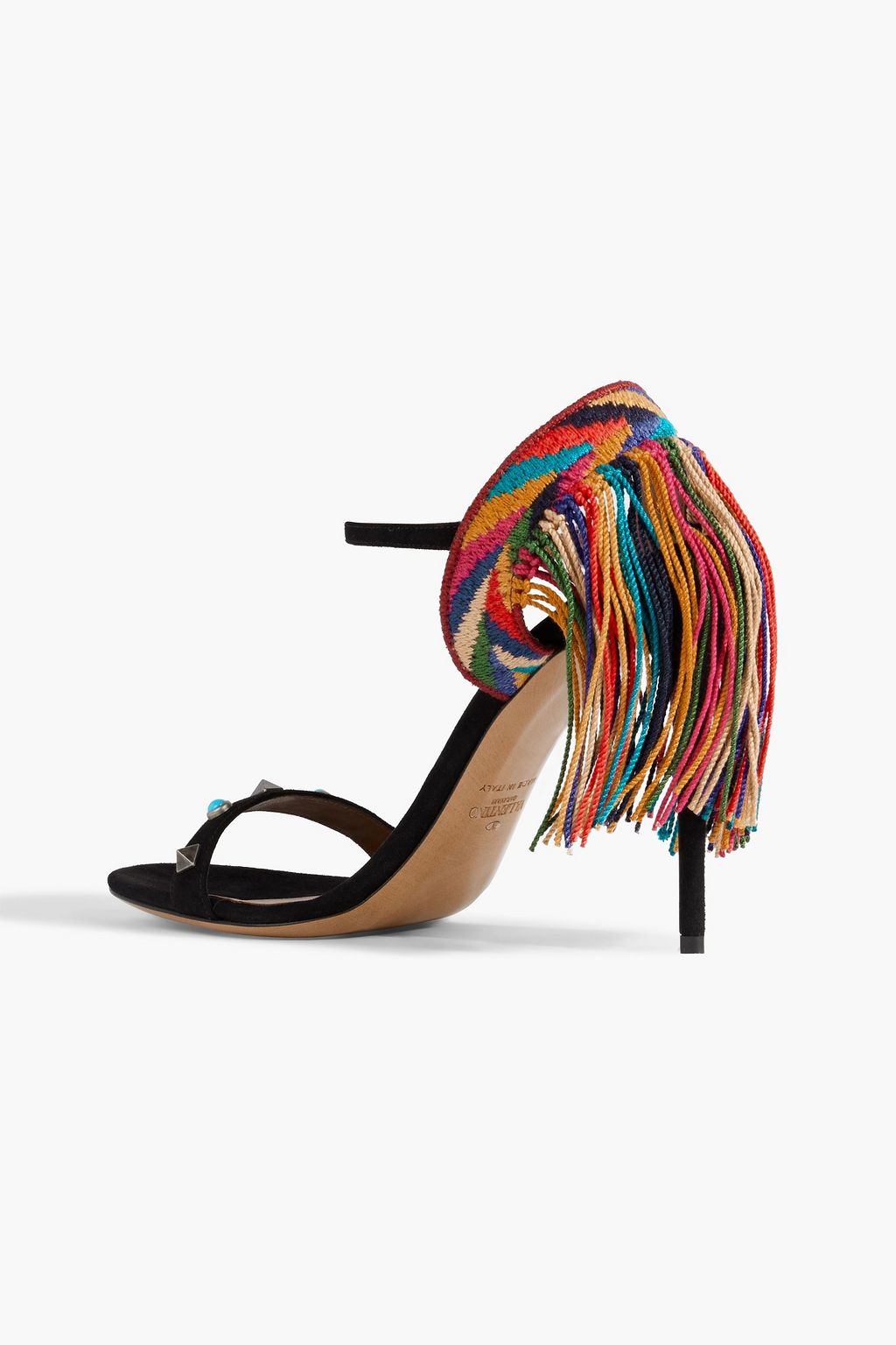 VALENTINO GARAVANI Rockstud Rolling fringed embroidered suede sandals