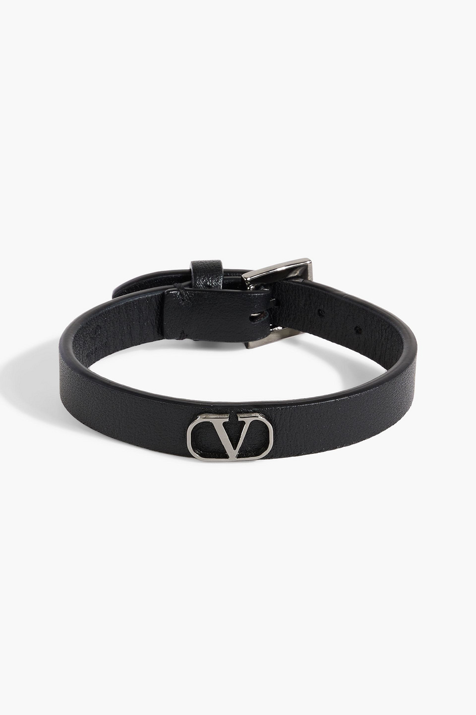 Valentino Garavani Vlogo Leather Bracelet In Black