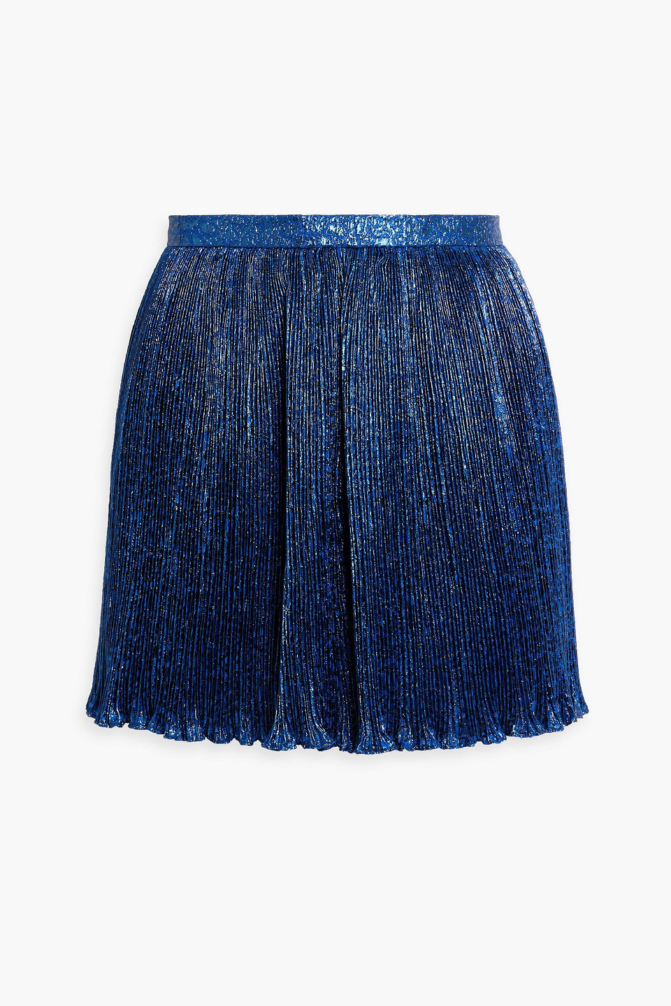 Red Valentino Metallic Plissé-woven Mini Skirt In Royal Blue