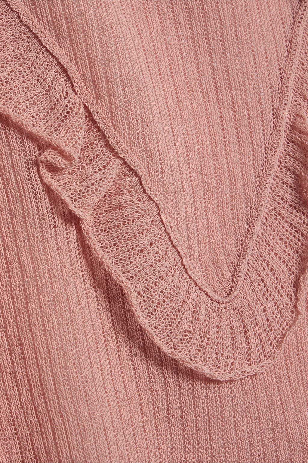 REDVALENTINO Ruffle-trimmed ribbed cotton-blend sweater