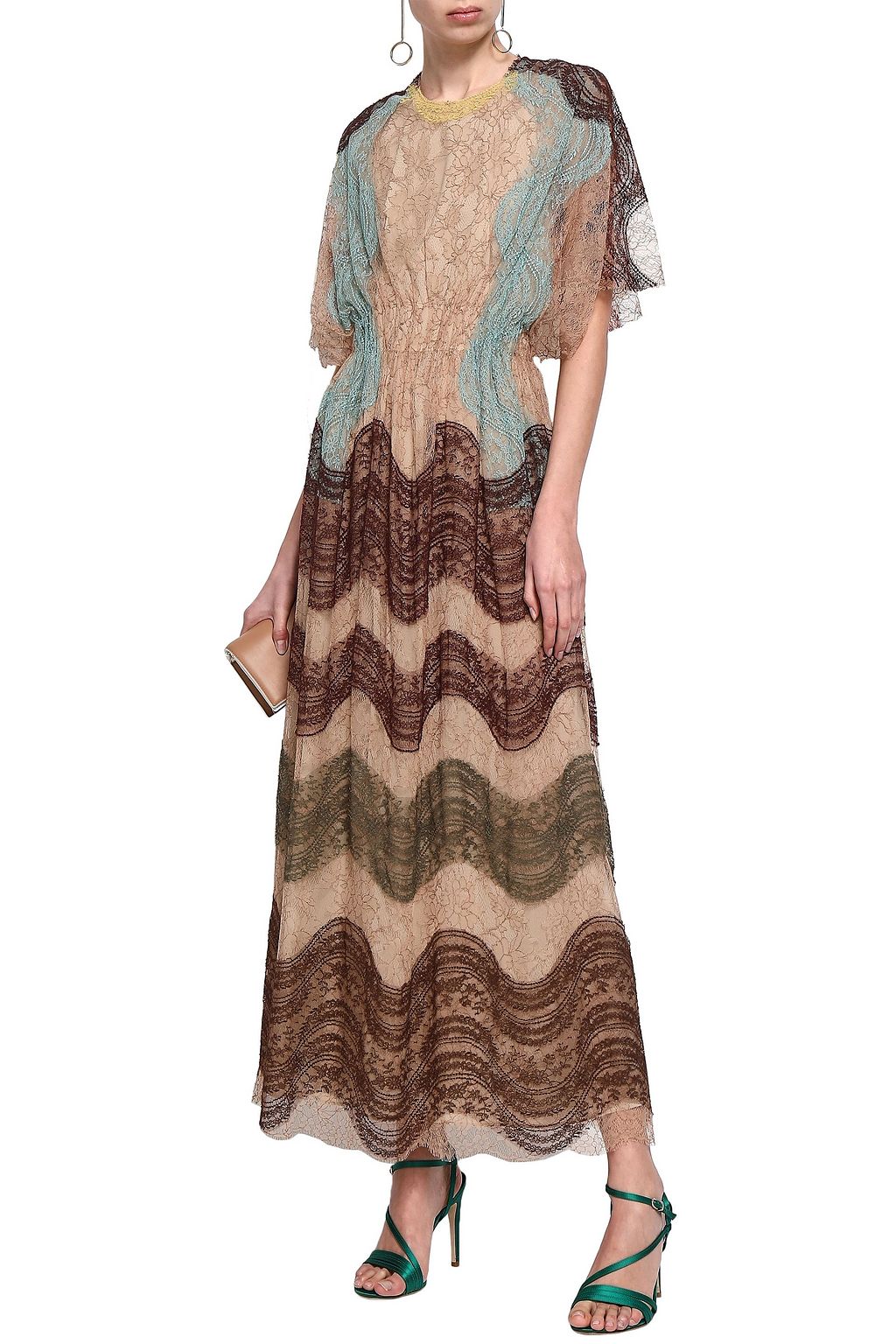 VALENTINO GARAVANI Gathered lace maxi dress