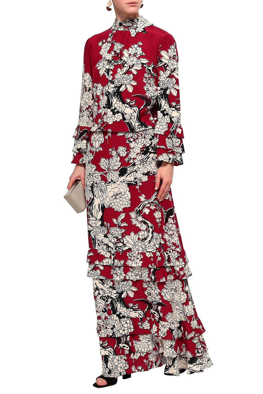 VALENTINO GARAVANI Tiered floral-print silk crepe de chine maxi dress