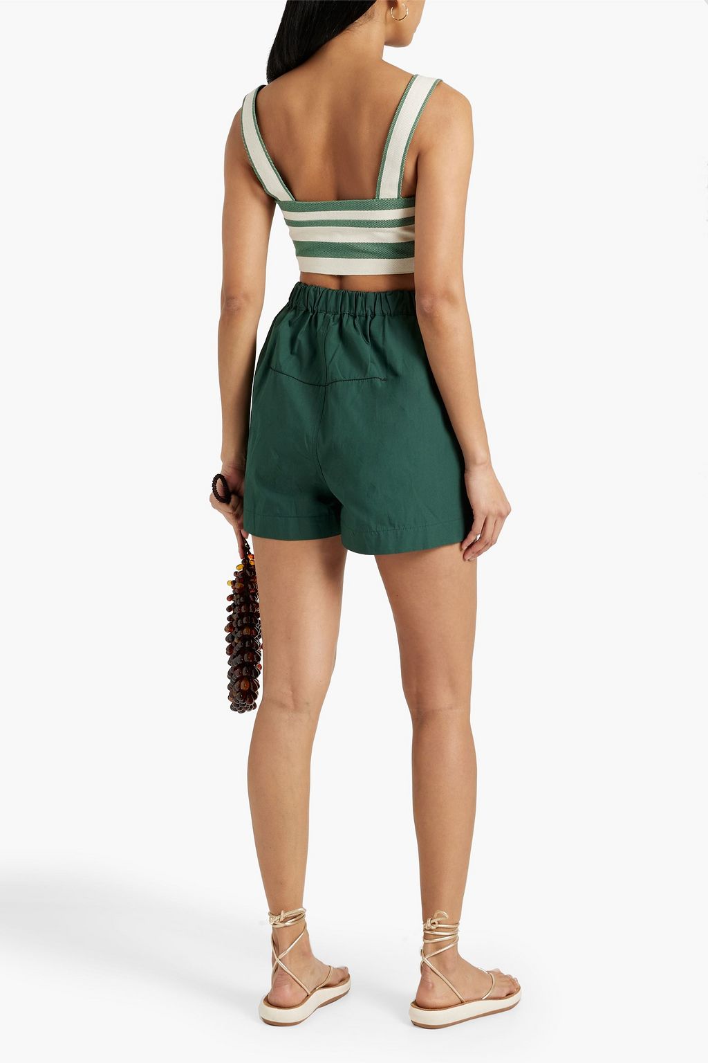 MIGUELINA Isabella cropped button-embellished striped cotton-twill top