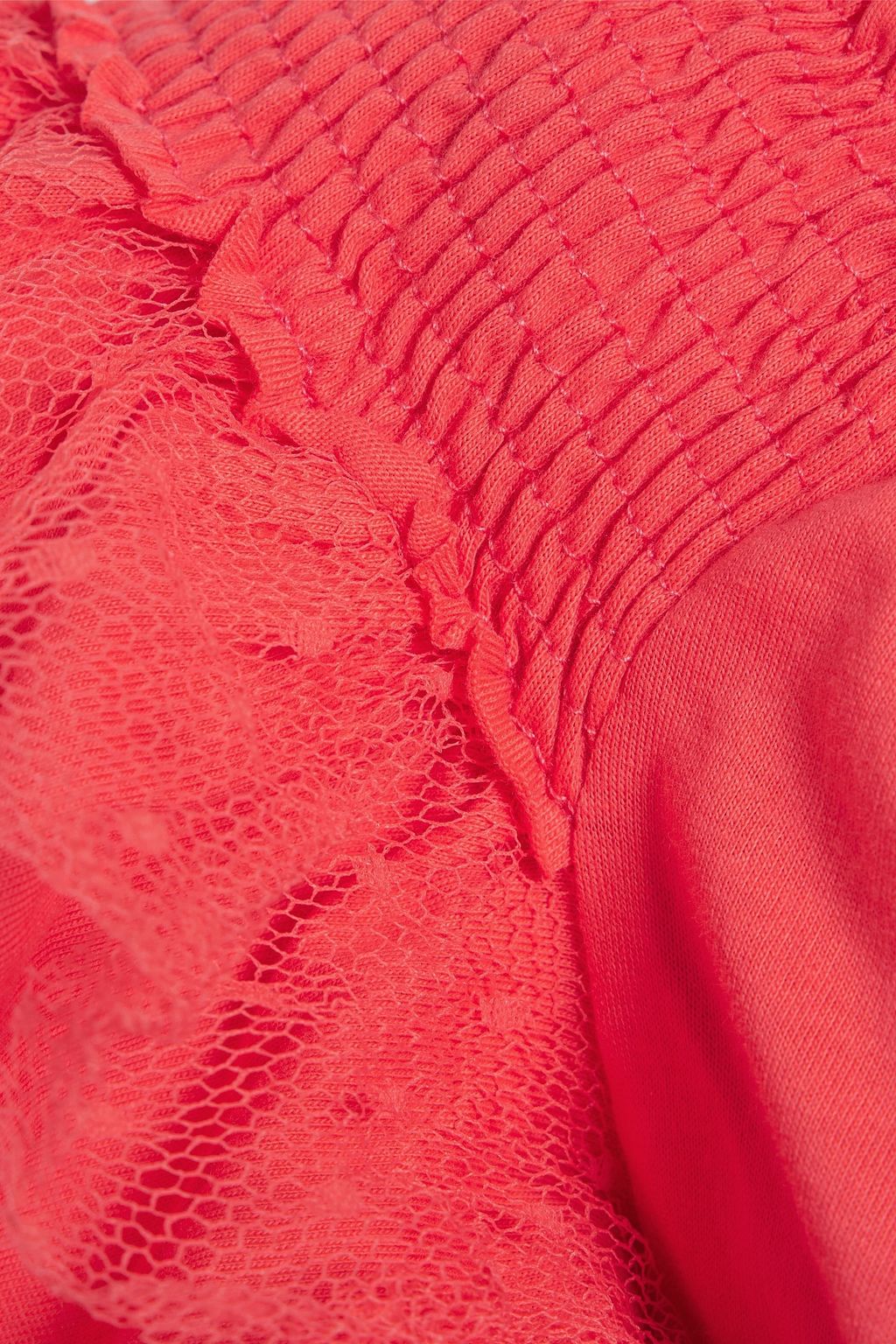 REDVALENTINO Off-the-shoulder point d'esprit-trimmed cotton-jersey top