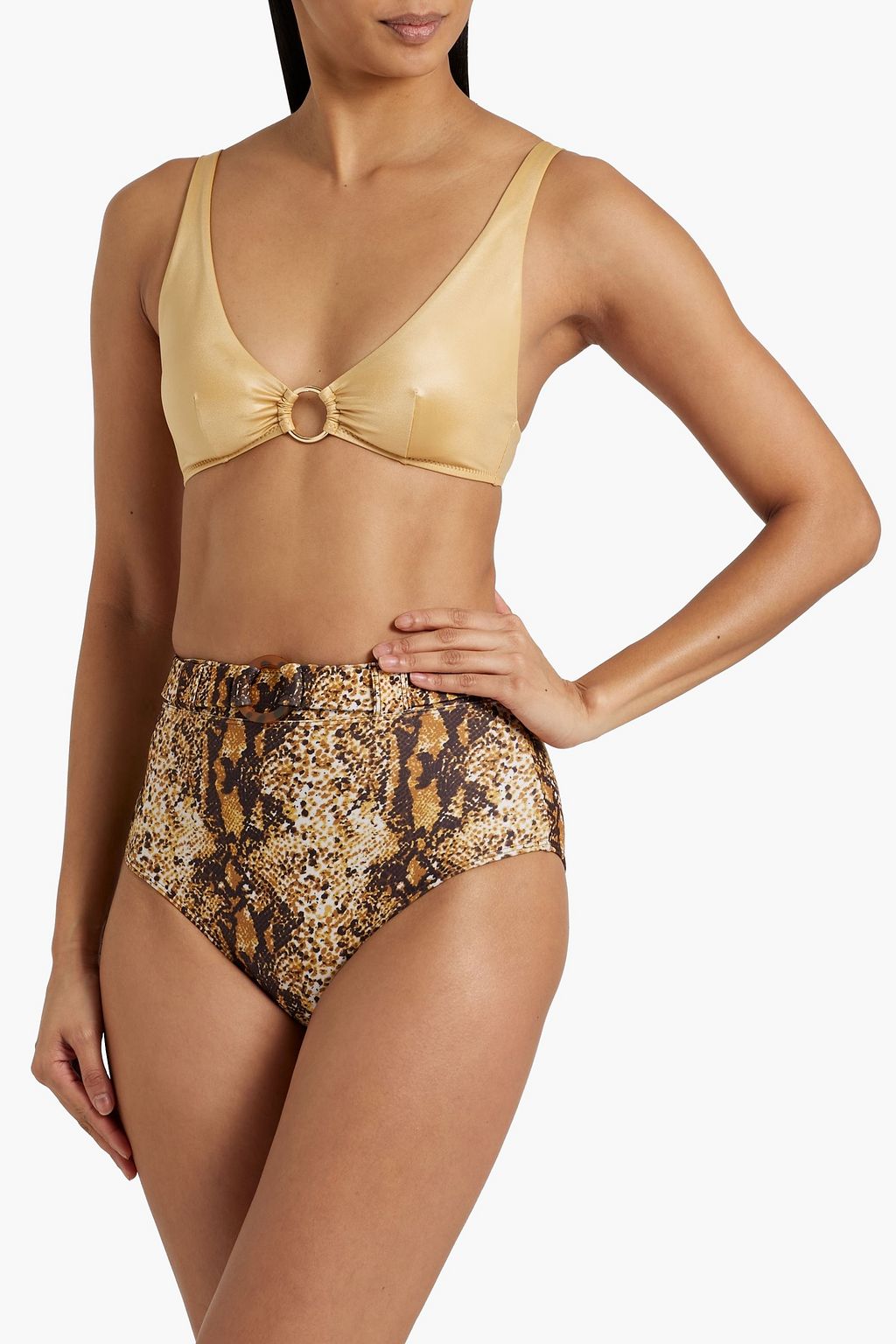 FAITHFULL Goa belted snake-print high-rise bikini briefs