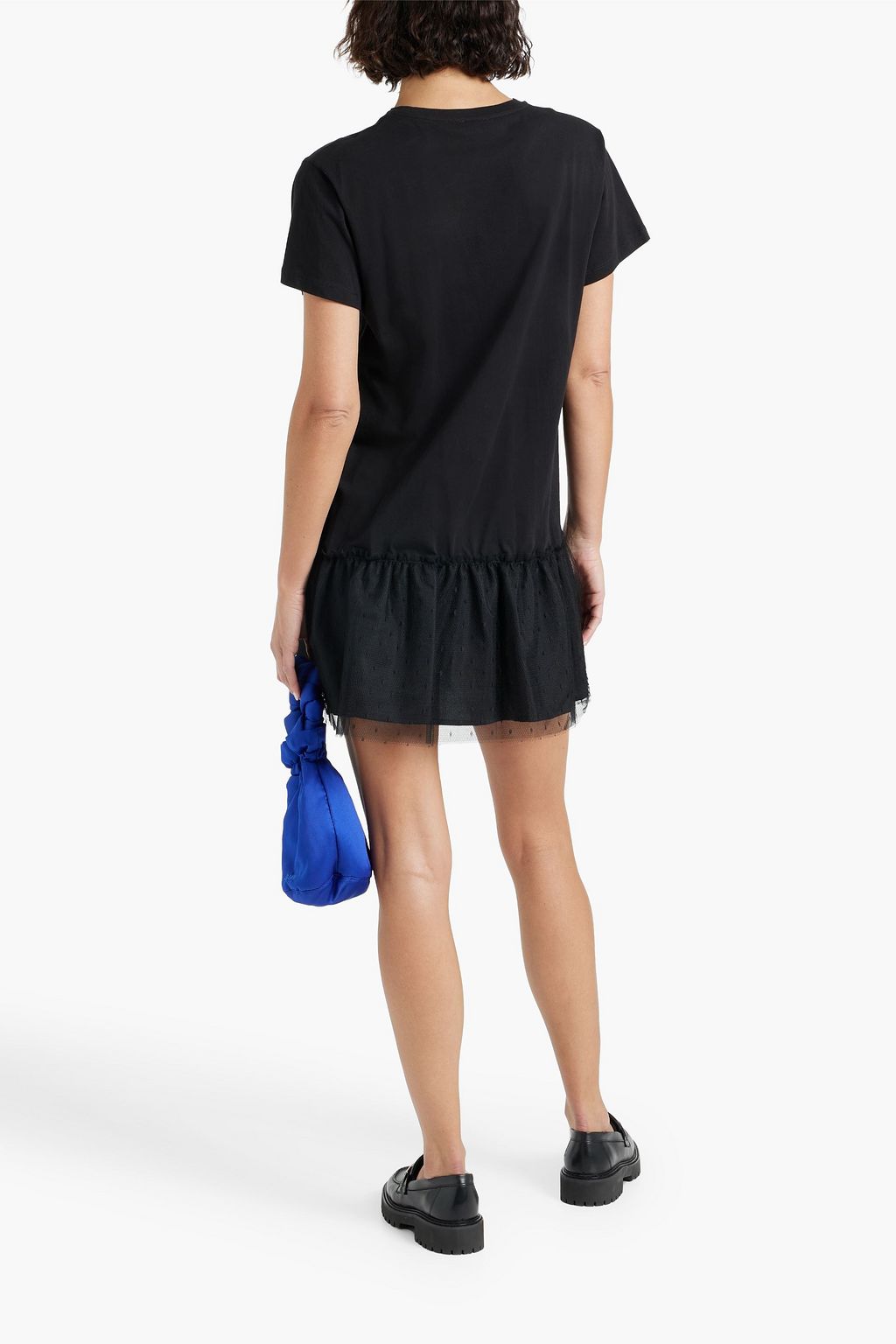 REDVALENTINO Point d'esprit-paneled glittered cotton-jersey mini dress