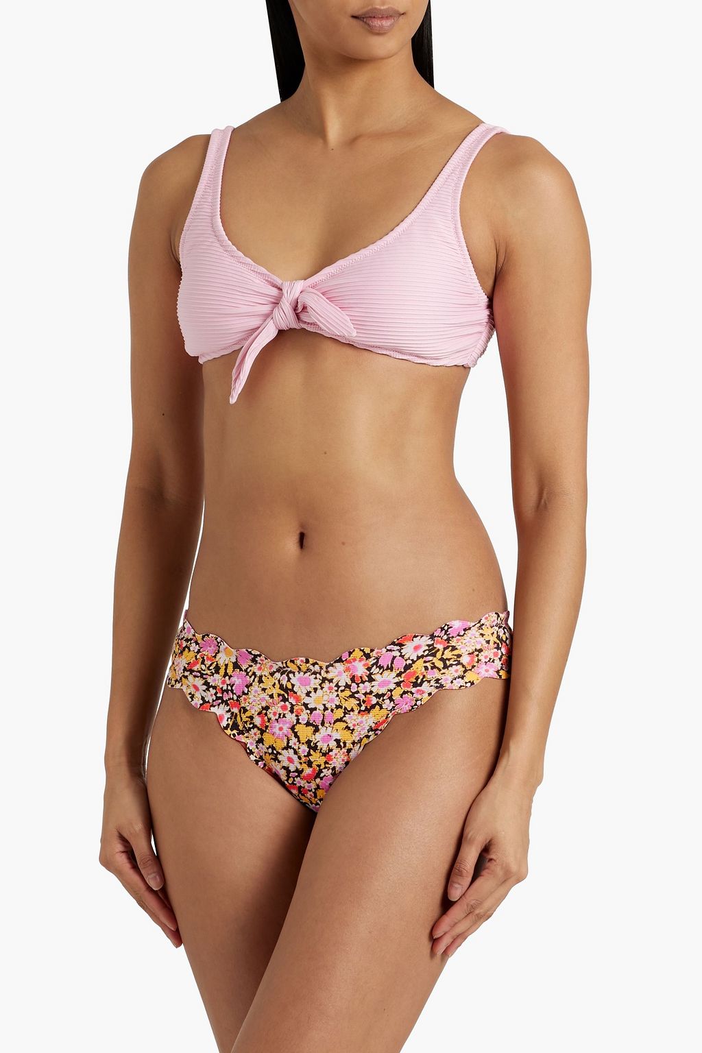 MARYSIA Antibes reversible scalloped seersucker bikini briefs
