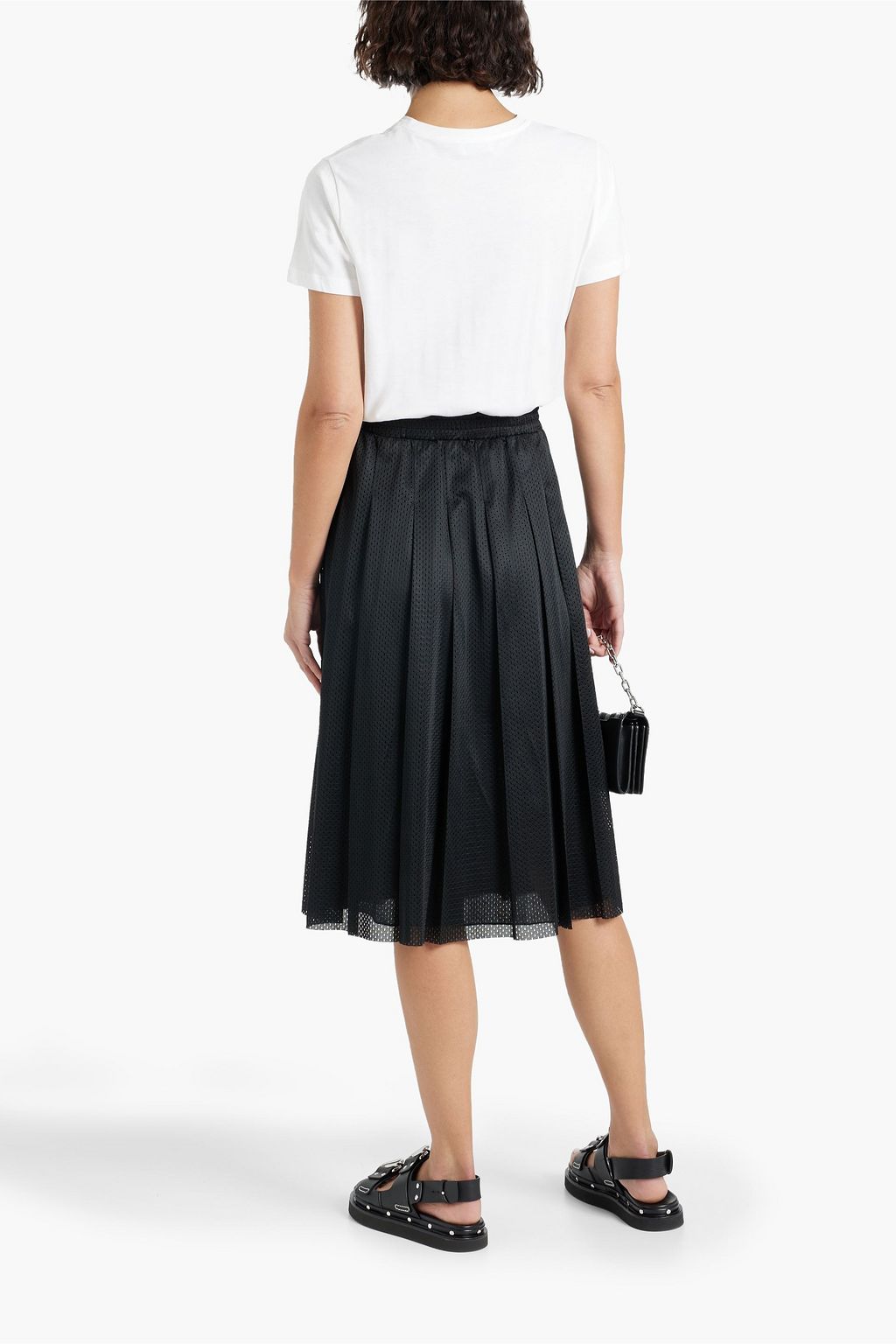 REDVALENTINO Printed cotton-jersey and pleated mesh midi dress