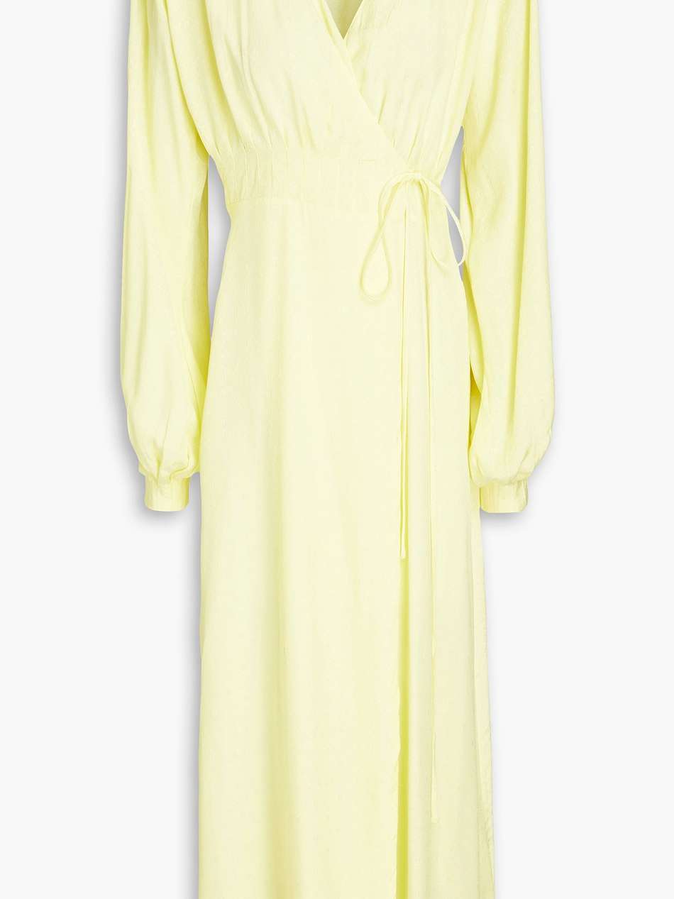 marison pintucked satin-jacquard midi wrap dress