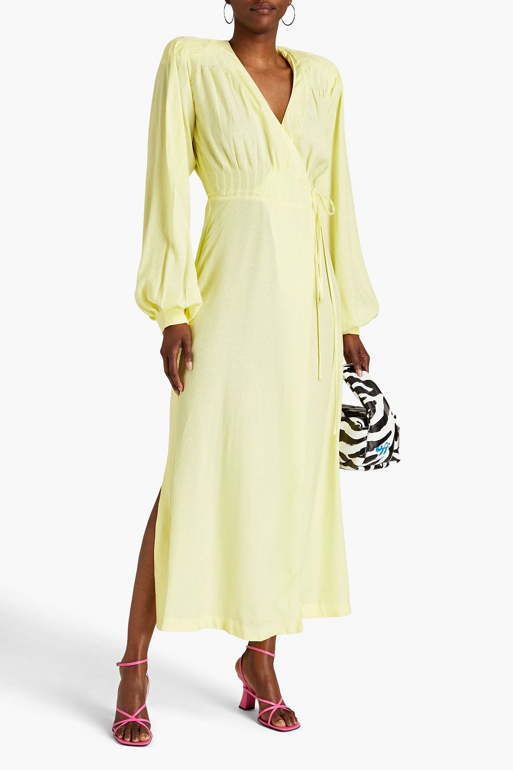 ROTATE BIRGER CHRISTENSEN Marison pintucked satin-jacquard midi wrap dress