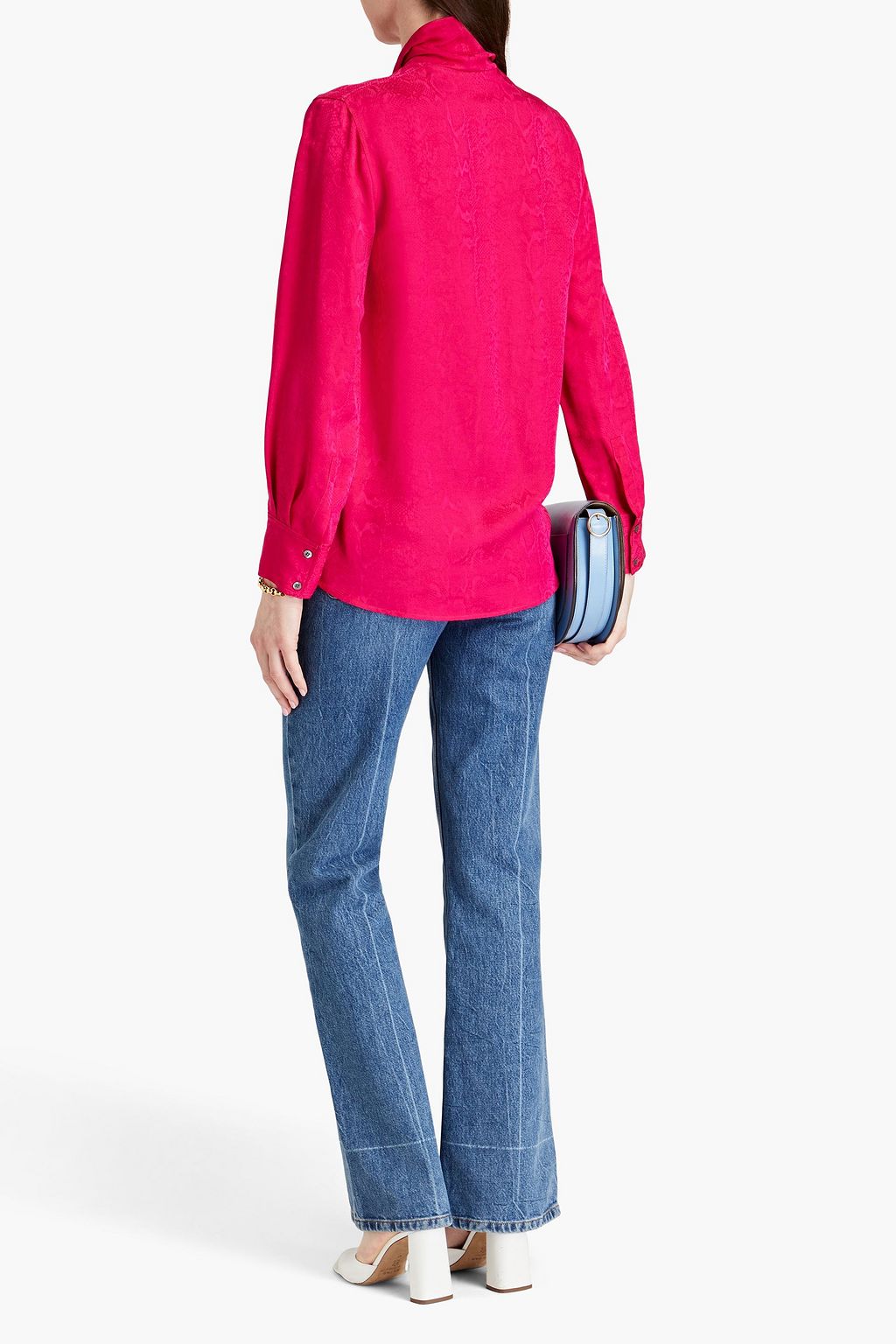 SANDRO Pussy-bow snake-print satin-jacquard blouse