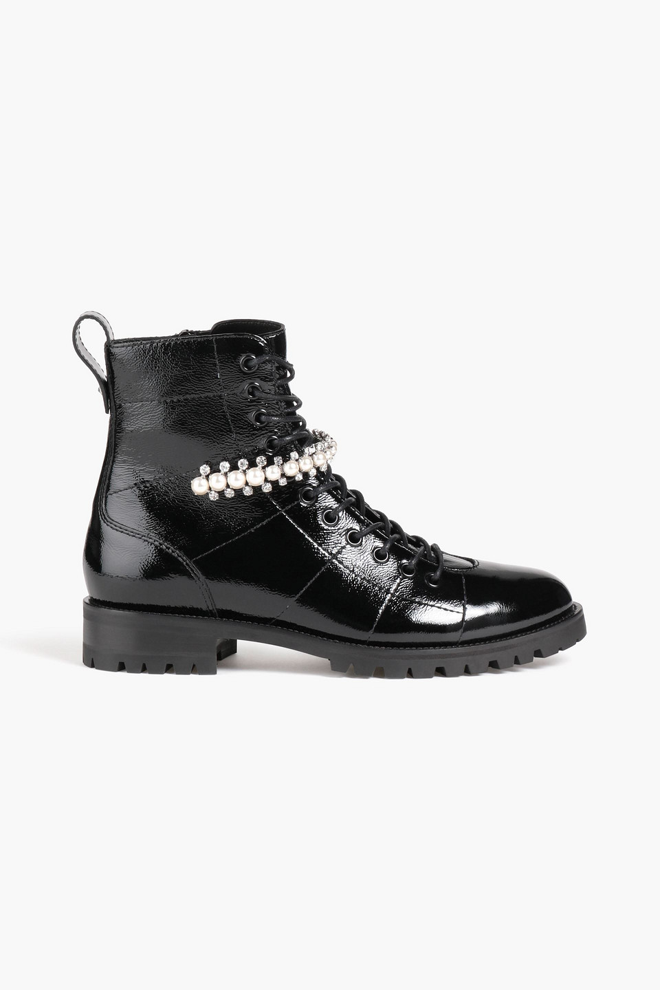 JIMMY CHOO CRUZ EMBELLISHED PATENT-LEATHER COMBAT BOOTS