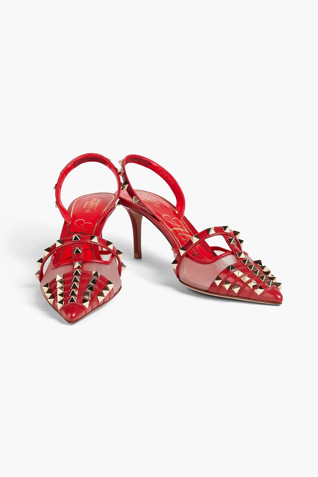 VALENTINO GARAVANI Rockstud leather and mesh slingback pumps THE
