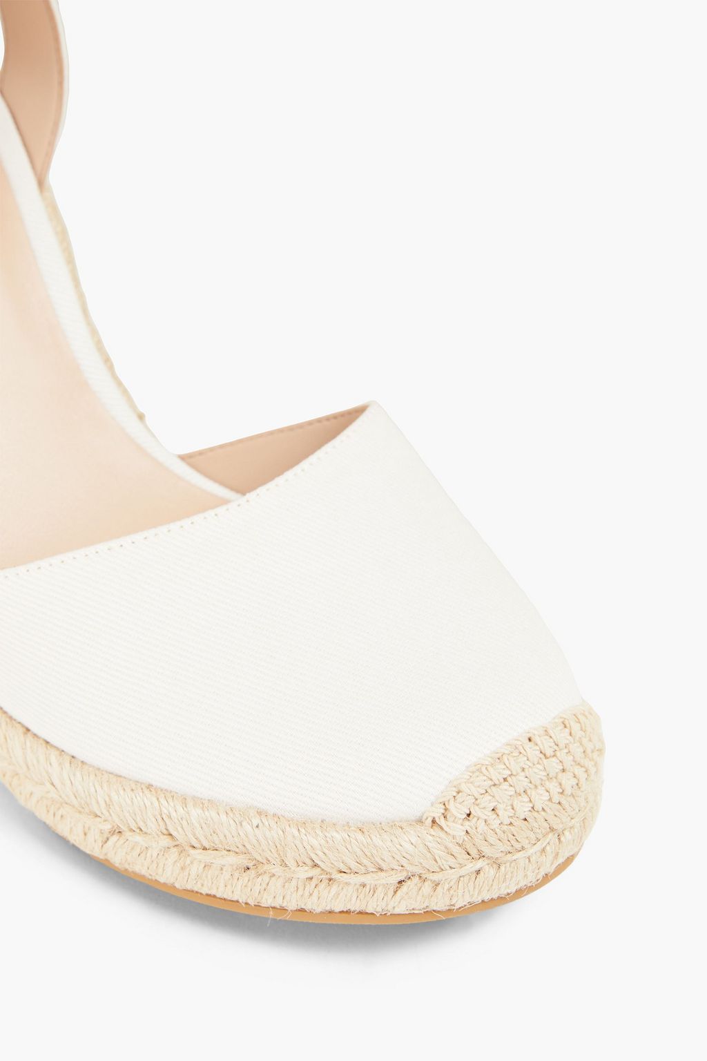 STUART WEITZMAN Crystal Buckle canvas wedge espadrilles