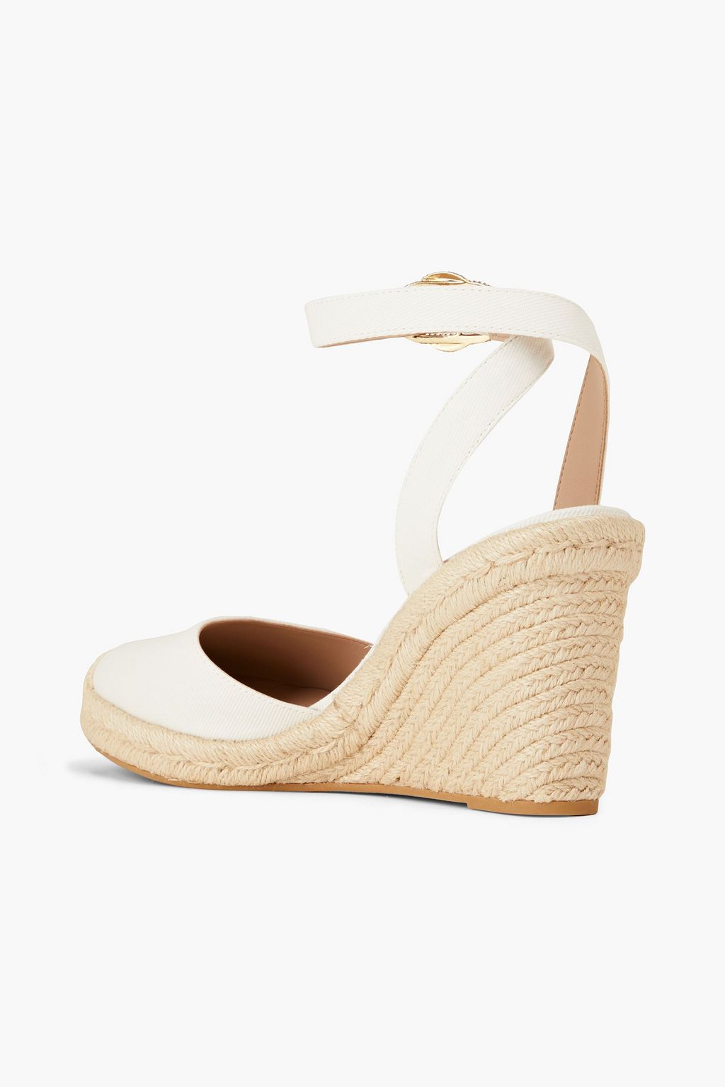 STUART WEITZMAN Crystal Buckle canvas wedge espadrilles