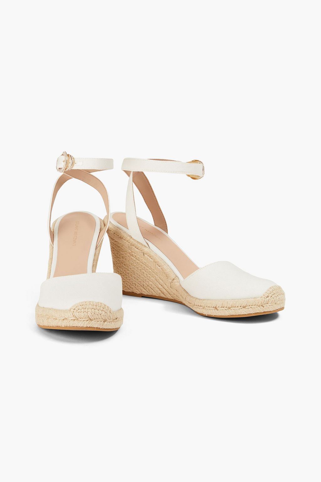 STUART WEITZMAN Crystal Buckle canvas wedge espadrilles
