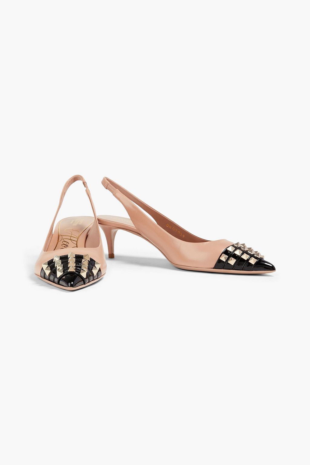 VALENTINO GARAVANI Rockstud smooth and patentleather slingback pumps