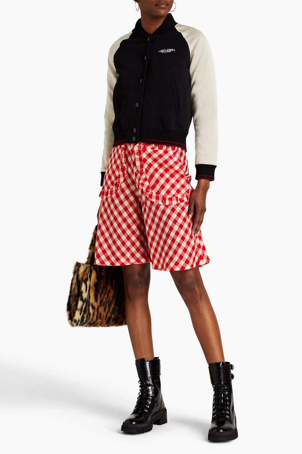 REDVALENTINO شورت من قماش كريب دي شين بنقشة مربعات
