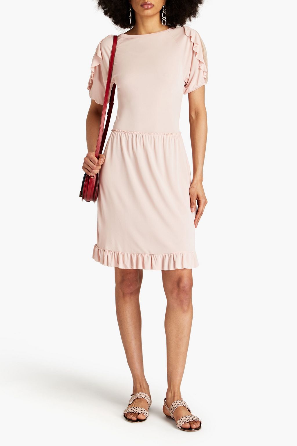 REDVALENTINO فستان من الجيرسيه المرن بحواف من قماش بوان ديسبري بتصميم مكشكش