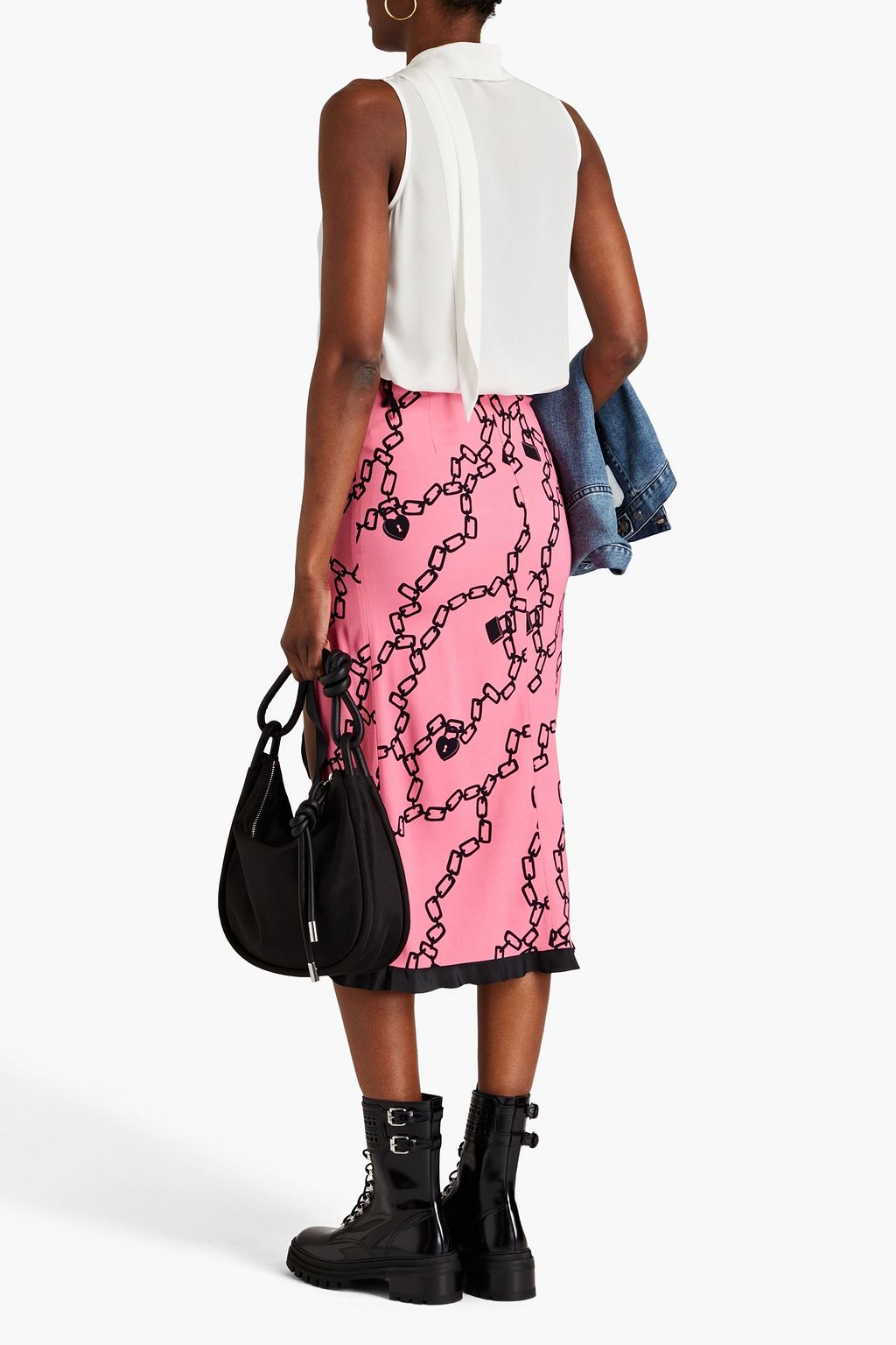 REDVALENTINO Ruffled printed crepe midi skirt