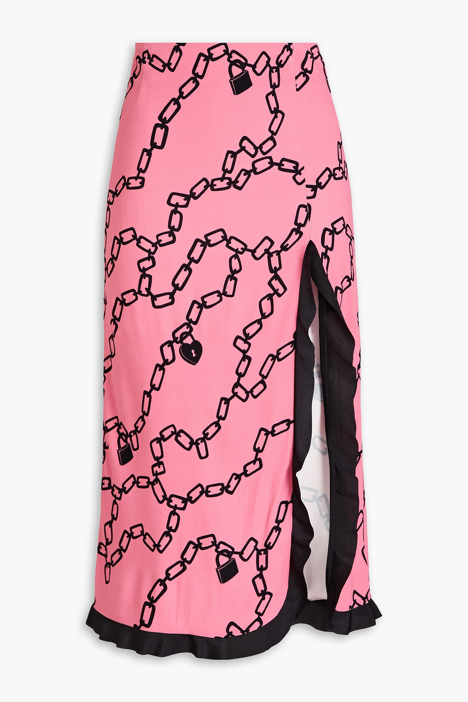 Red Valentino Ruffle-trimmed Printed Crepe Midi Skirt In Multi
