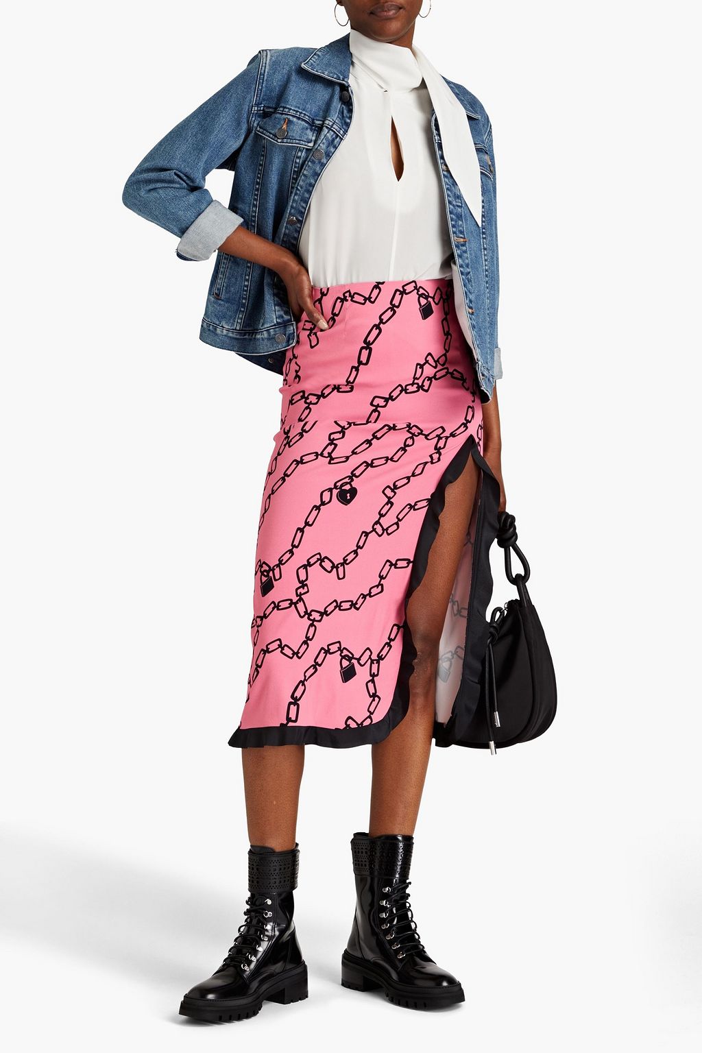 REDVALENTINO Ruffled printed crepe midi skirt