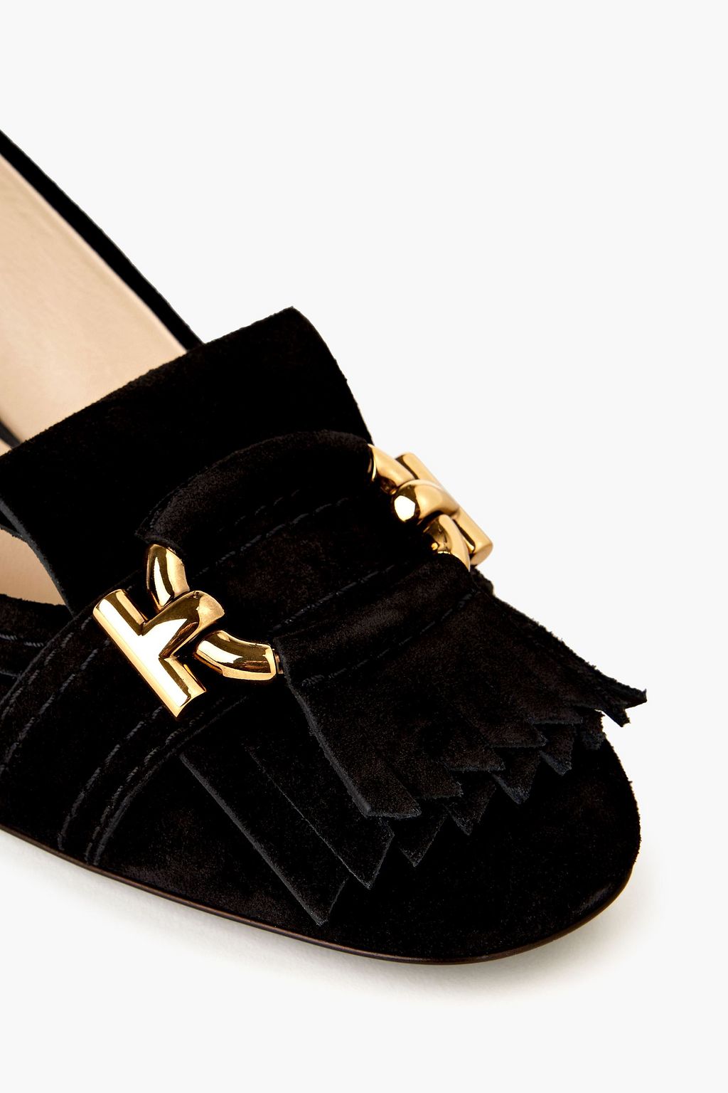 TOD'S Embellished fringed suede pumps