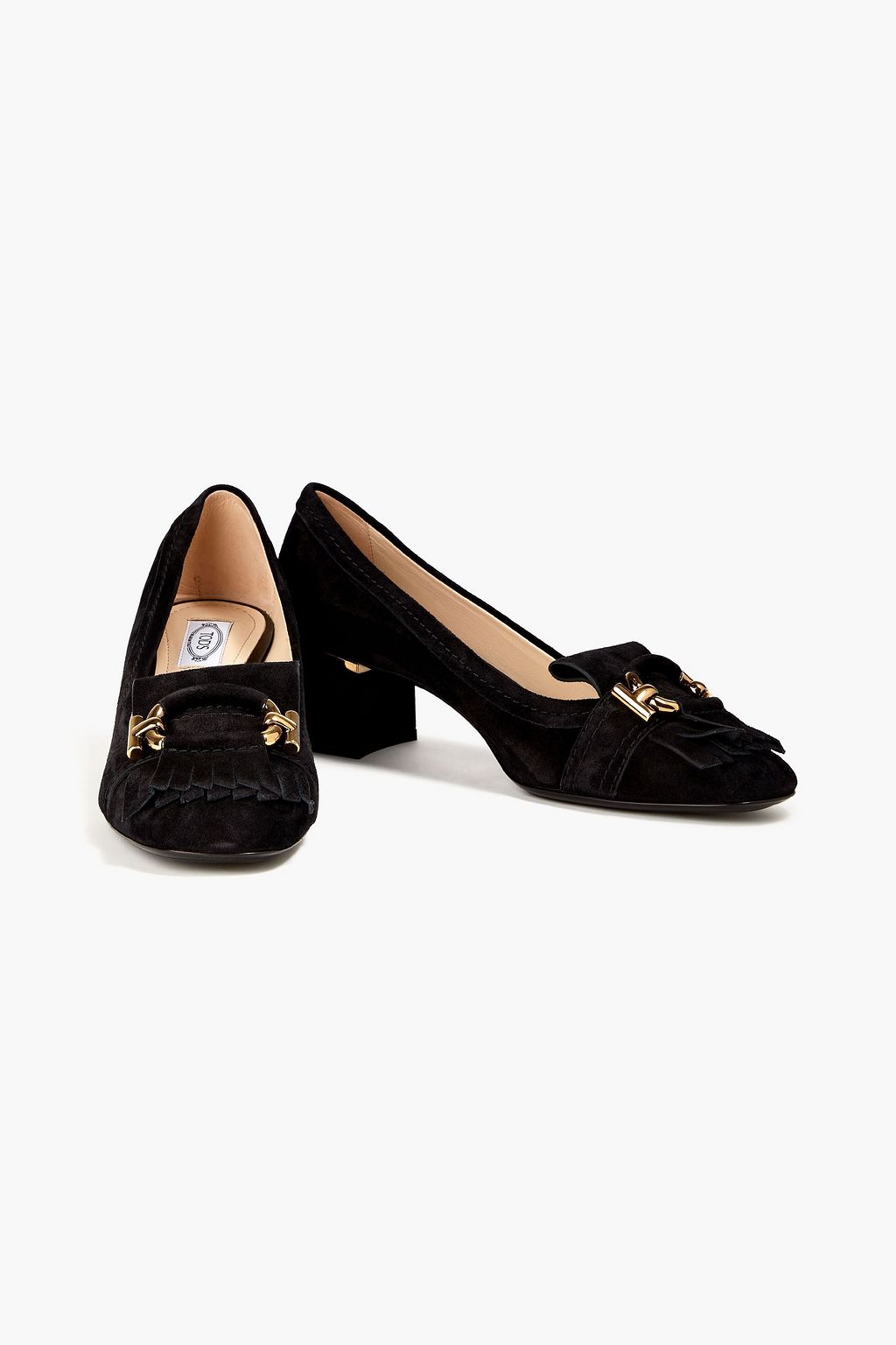 TOD'S Embellished fringed suede pumps