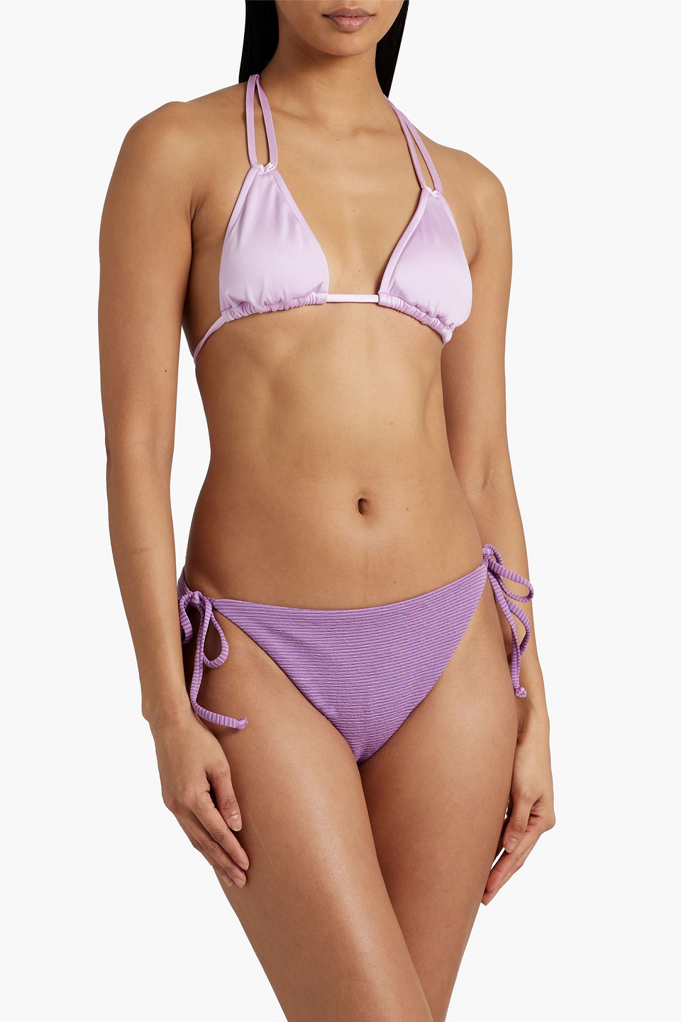 Shop Mara Hoffman Lei Striped Low-rise Bikini Briefs In Lavender