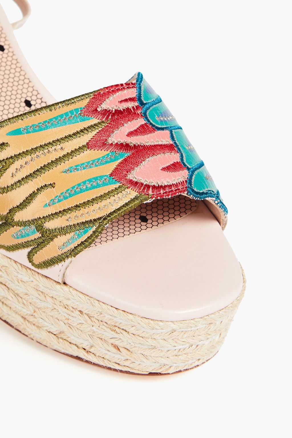 REDVALENTINO Embroidered leather espadrille platform sandals
